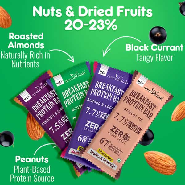 Nourishvitals Assorted Breakfast Protein Bars No Added Sugar Or Artificial Flavors 275G