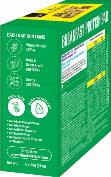 Nourishvitals Assorted Breakfast Protein Bars No Added Sugar Or Artificial Flavors 275G