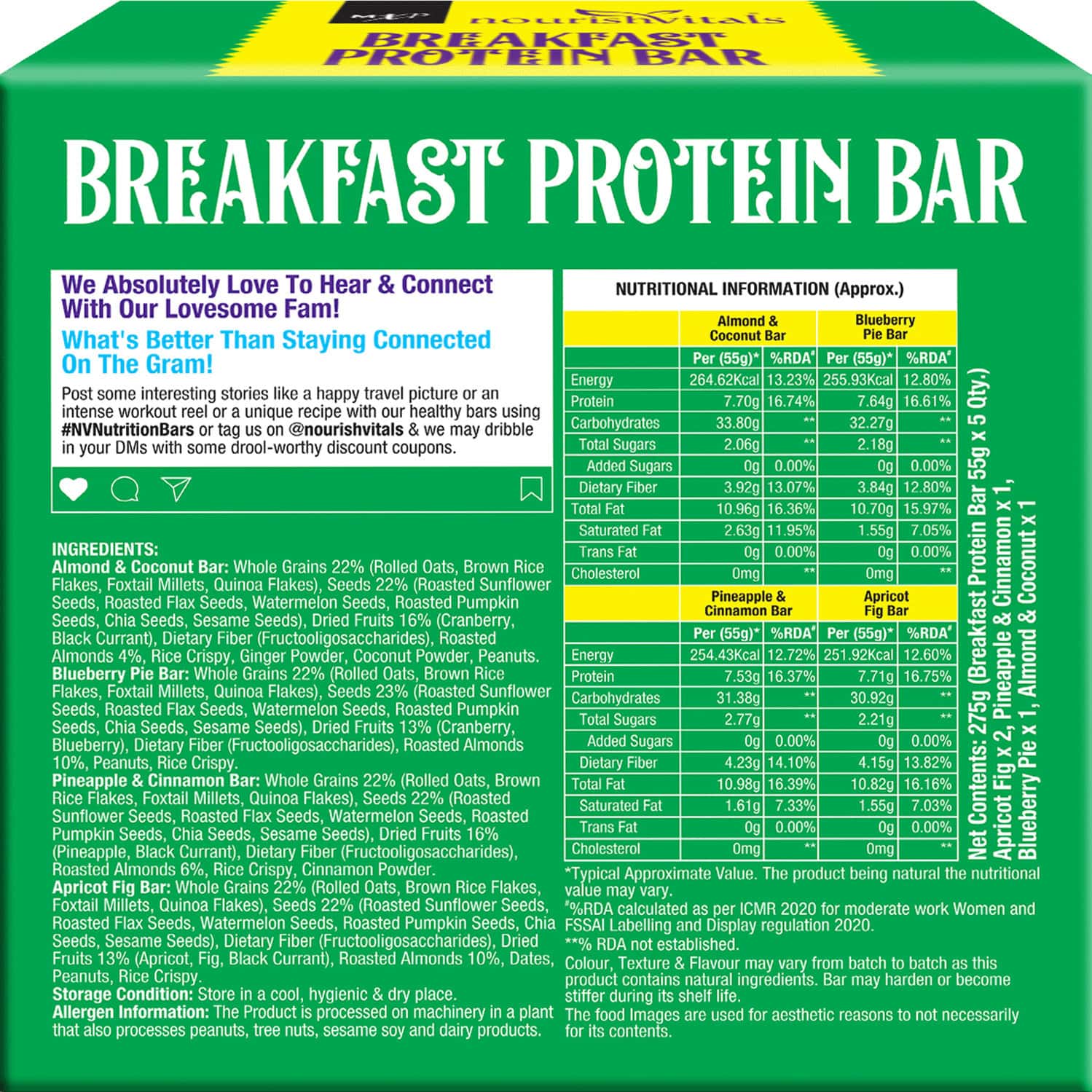 Buy NOURISHVITALS ASSORTED BREAKFAST PROTEIN BARS NO ADDED SUGAR OR