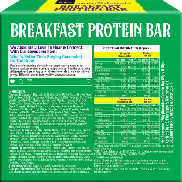 Nourishvitals Assorted Breakfast Protein Bars No Added Sugar Or Artificial Flavors 275G