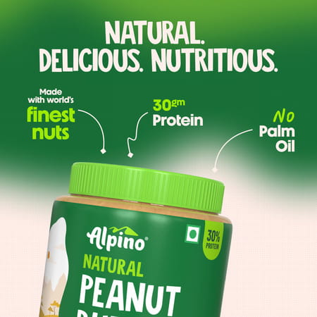 Alpino Natural Peanut Butter Smooth 1 Kg |30% High Protein Peanut Butter| Unsweetened Vegan