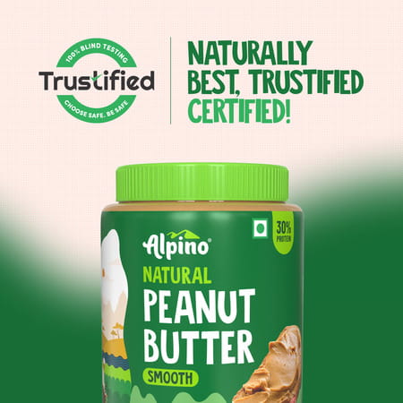 Alpino Natural Peanut Butter Smooth 1 Kg |30% High Protein Peanut Butter| Unsweetened Vegan