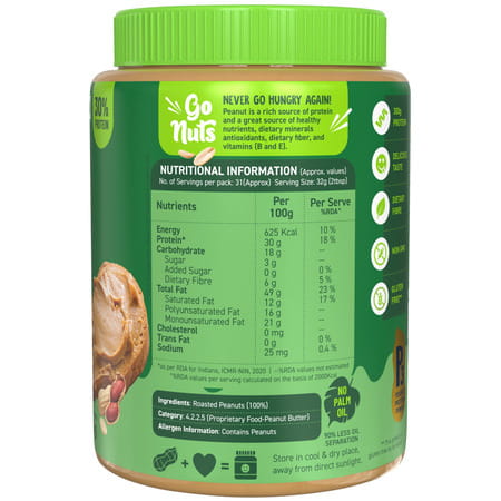 Alpino Natural Peanut Butter Smooth 1 Kg |30% High Protein Peanut Butter| Unsweetened Vegan