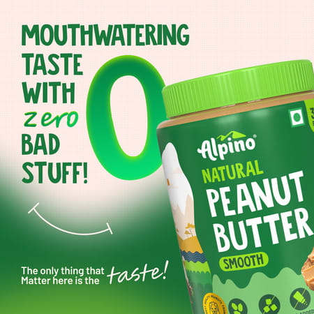 Alpino Natural Peanut Butter Smooth 1 Kg |30% High Protein Peanut Butter| Unsweetened Vegan