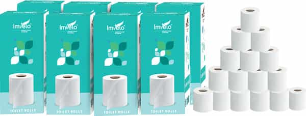 Imvelo 2Ply Embossed Toilet Paper Roll|Pack Of 8 - 2 Rolls Each Pack|180 Pulls Each Roll|2880 Pulls