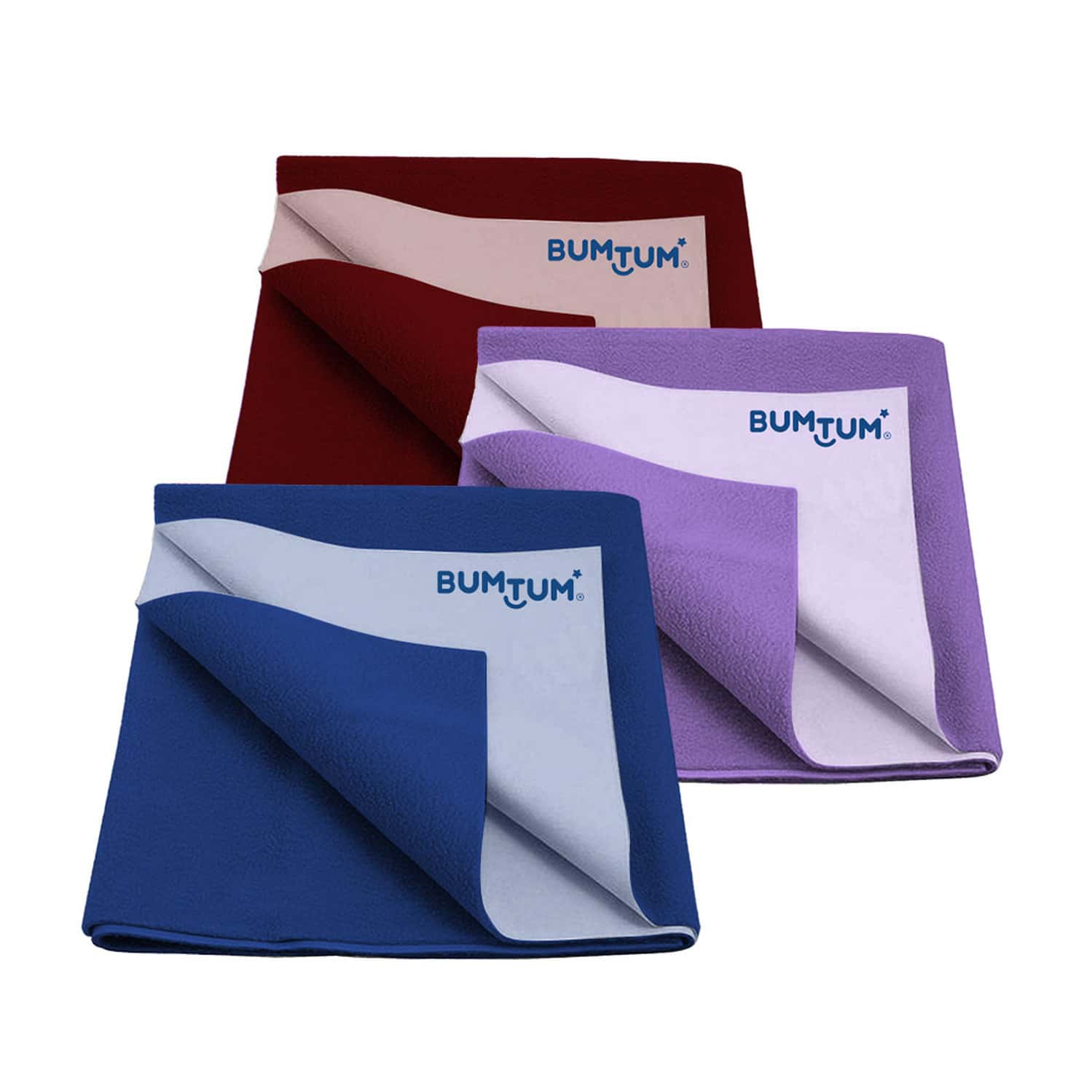 Bumtum Dry Sheet Leakproof Baby Bed Protector (Maroon+Lilac+Royalblue Small Size 50*70cm|Pack Of 3)