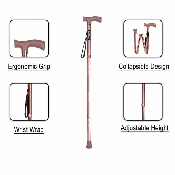 Guardian Walking Stick For Patients | Unisex | Foldable | Aluminum | Bronze