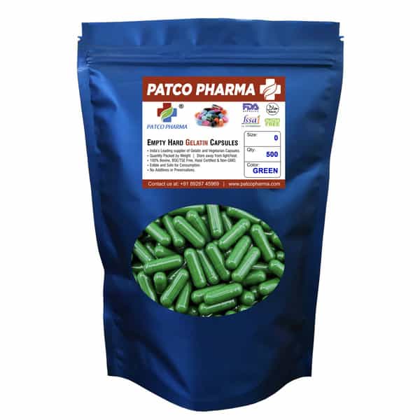 Patco Pharma- Size 0 Green Empty Gelatin Pill Capsule|Diy Powder Filling (Pack Of 500)
