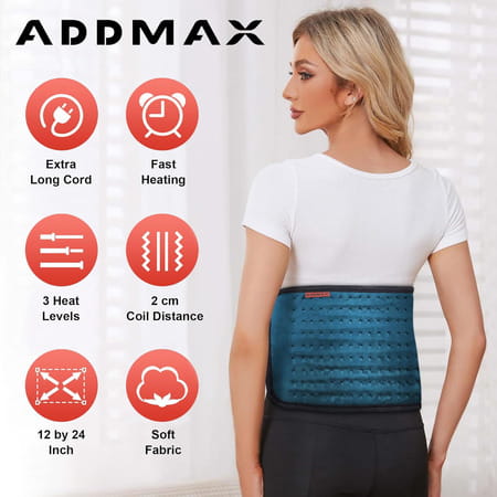 Addmax Electric Heating Pad Orthopaedic Heating Belt For Back Waist Stomach Pain Relief - Teal