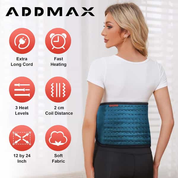 Addmax Electric Heating Pad Orthopaedic Heating Belt For Back Waist Stomach Pain Relief - Teal