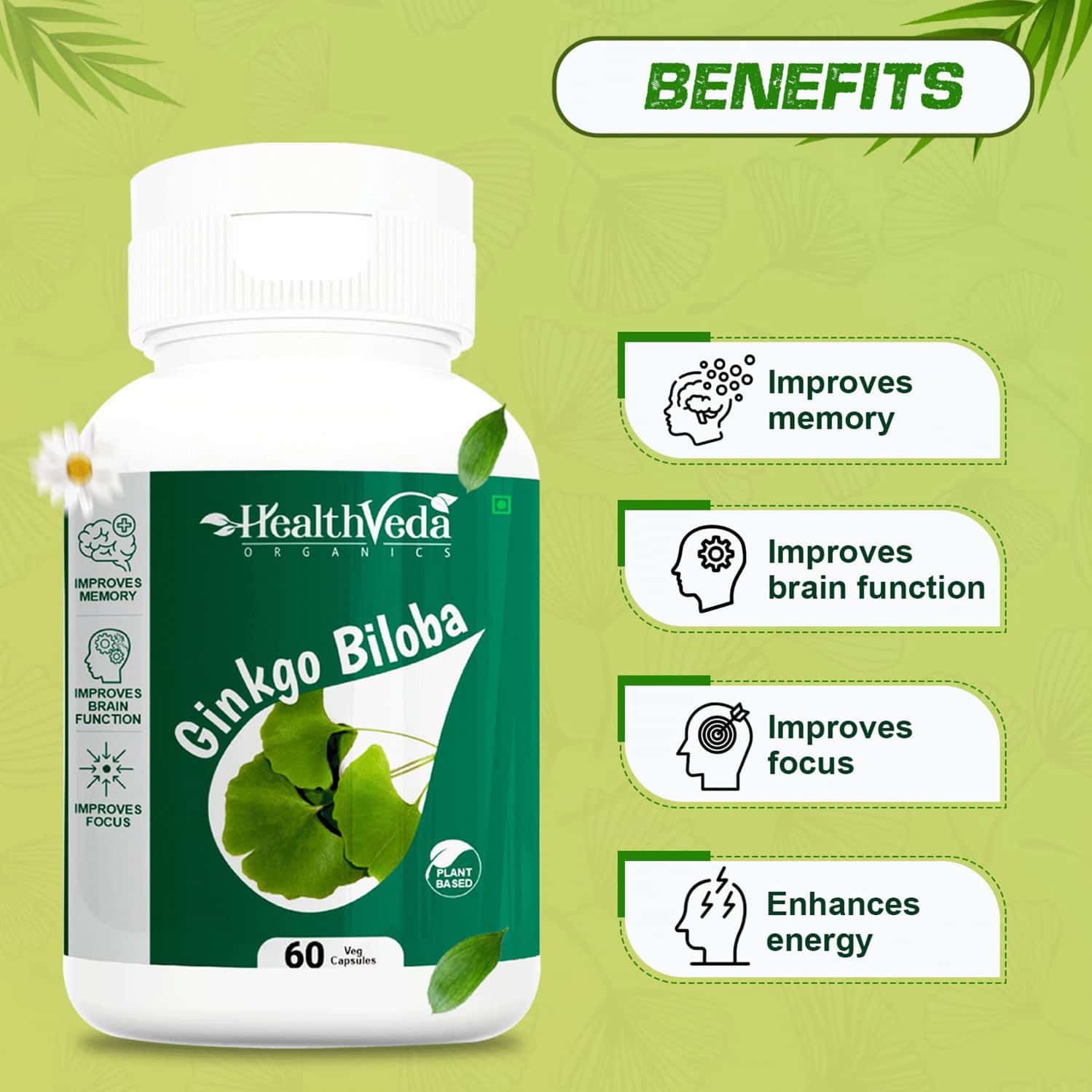 Buy HEALTH VEDA ORGANICS GINKGO BILOBA SUPPLEMENTS, 60 VEG CAPSULES