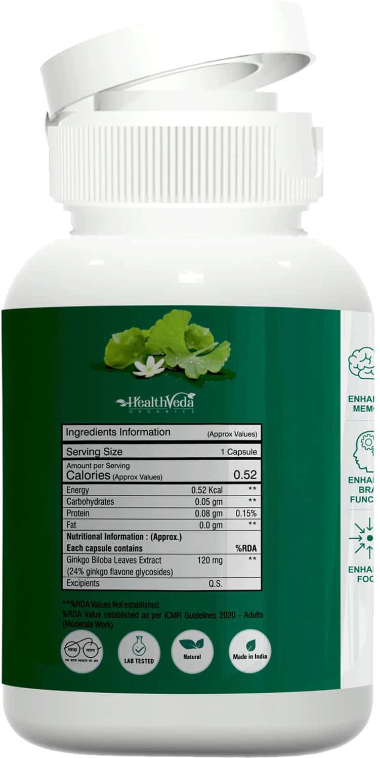 Buy HEALTH VEDA ORGANICS GINKGO BILOBA SUPPLEMENTS, 60 VEG CAPSULES