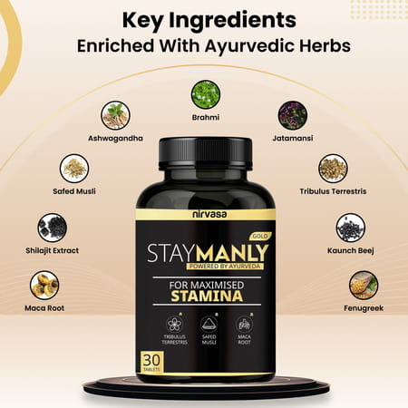 Nirvasa Staymanly Gold Tablet | Maximised Stamina | Vegetarian | 1 X 30 Tablet
