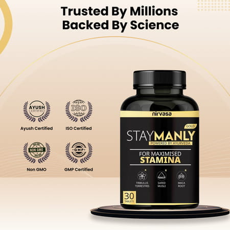 Nirvasa Staymanly Gold Tablet | Maximised Stamina | Vegetarian | 1 X 30 Tablet