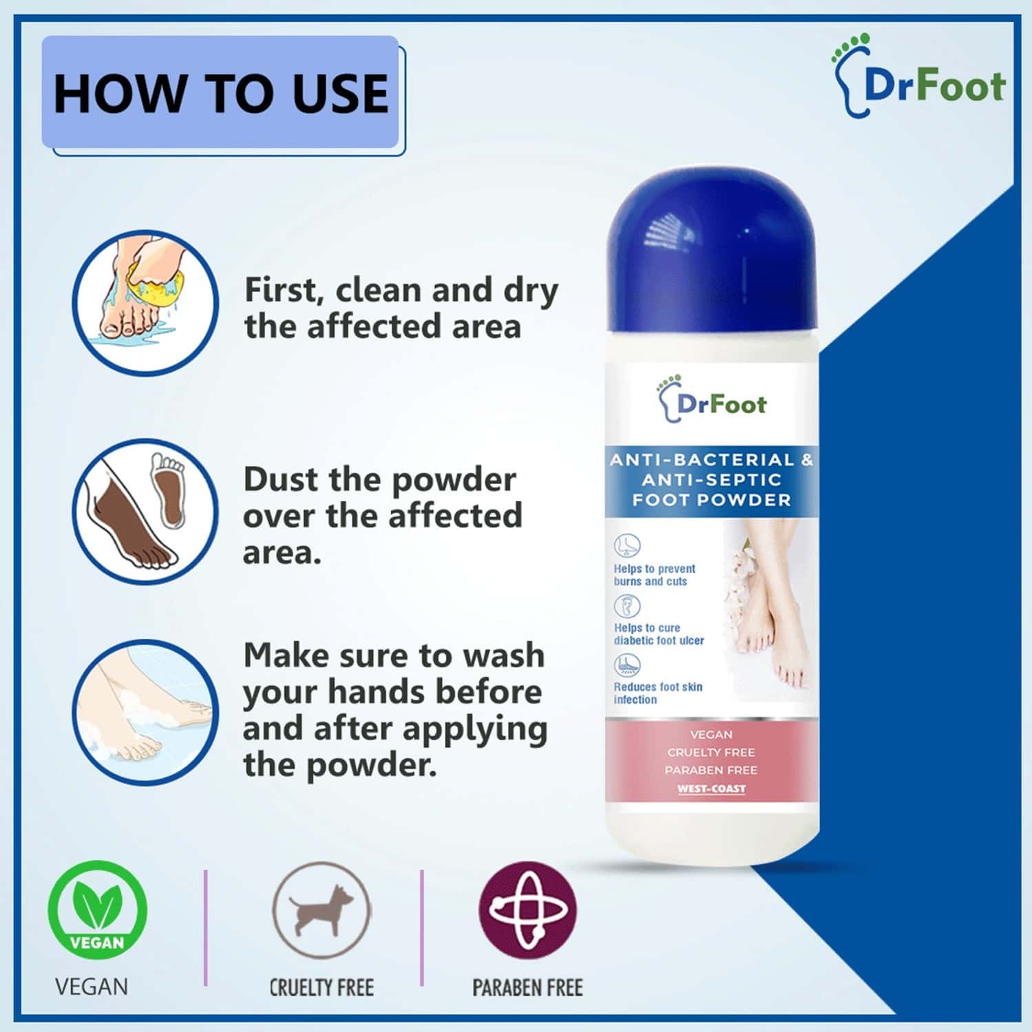 Buy DR FOOT ANTIBACTERIAL & ANTISEPTIC FOOT POWDER 100GM Online & Get
