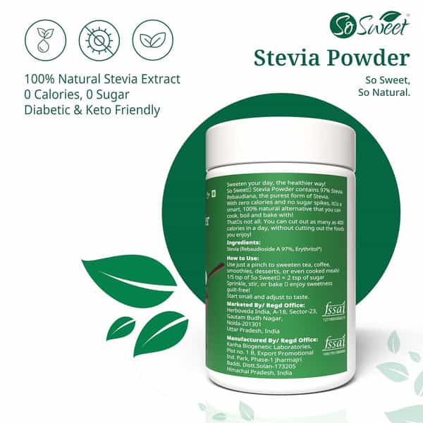 So Sweet Stevia Powder 200Gm Sugar Free Zero Calorie Sweetener (Pack Of 2)