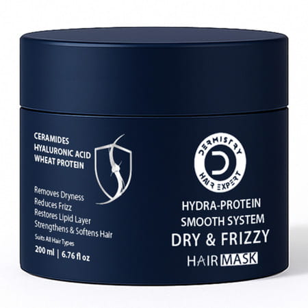 Dermistry Dry Damaged Frizzy Hair Mask Hyaluronic Acid Ceramides For Hydrating Frizz Control 200ml
