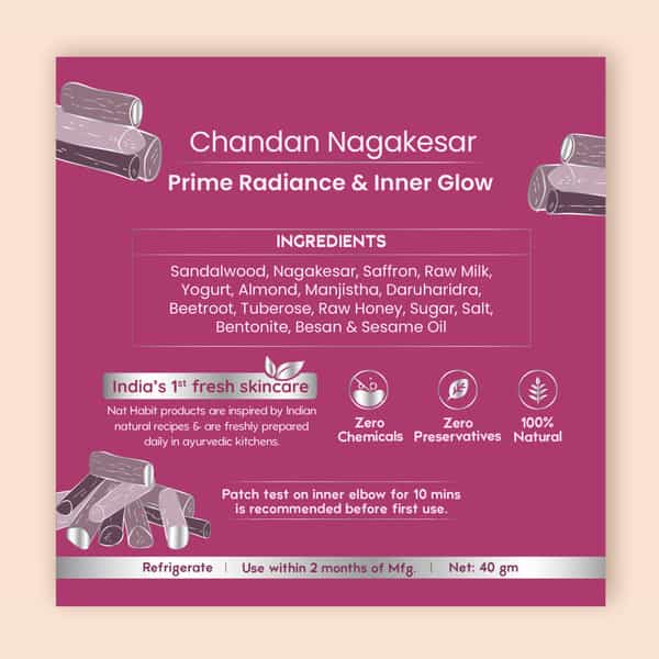 Nat Habit Chandan Nagakesar Ksheer Lepa | Clay Face Mask | Glowing Skin | Sandalwood - 40G