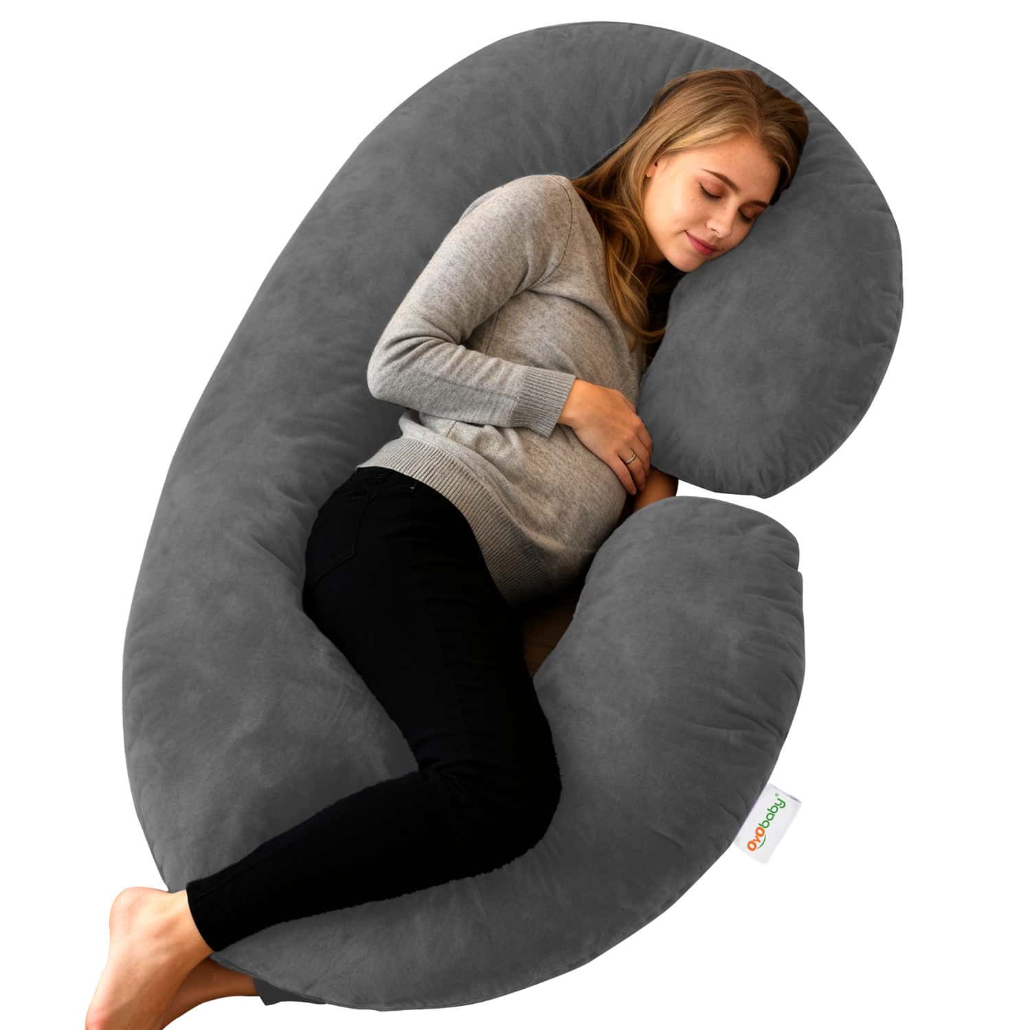 Oyo Baby Maternity Pillows With Washable Premium Velvet Cover | C-Shaped Maternity Pillow (Grey)
