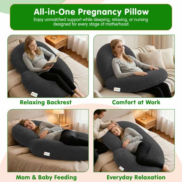 Oyo Baby Maternity Pillows With Washable Premium Velvet Cover | C-Shaped Maternity Pillow (Grey)