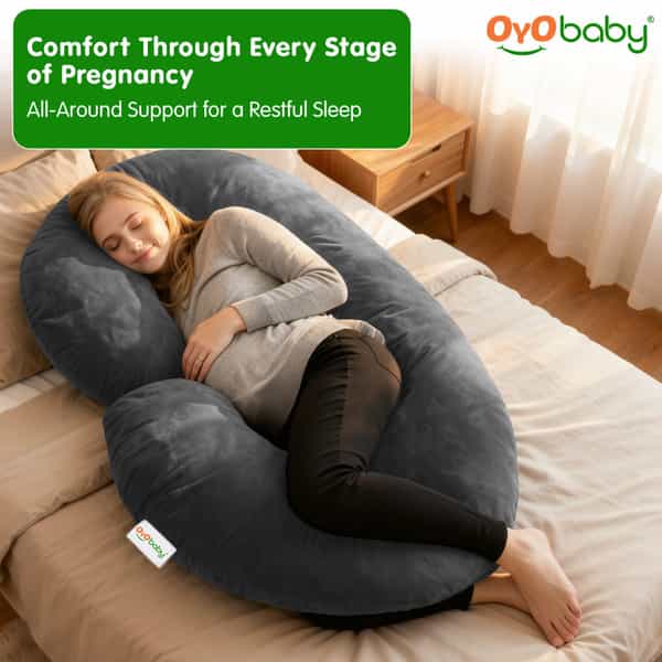 Oyo Baby Maternity Pillows With Washable Premium Velvet Cover | C-Shaped Maternity Pillow (Grey)