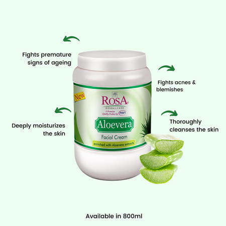 Rosa Aloe Vera Facial Cream Enriched With Vitamin - E I Sunburn, Rashes & Anti- Aging I Pack 1- 800g