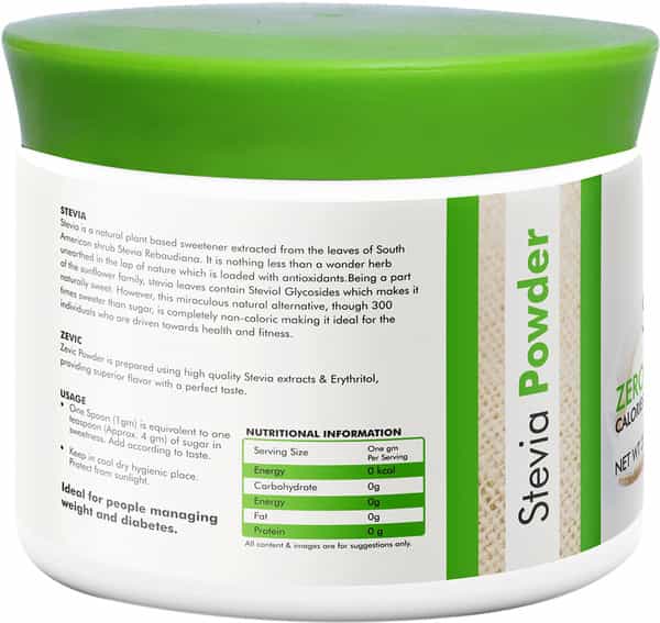 Zevic Stevia Powder Sugar Free -Zero Calorie - 200 Gm Jar