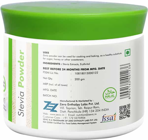 Zevic Stevia Powder Sugar Free -Zero Calorie - 200 Gm Jar