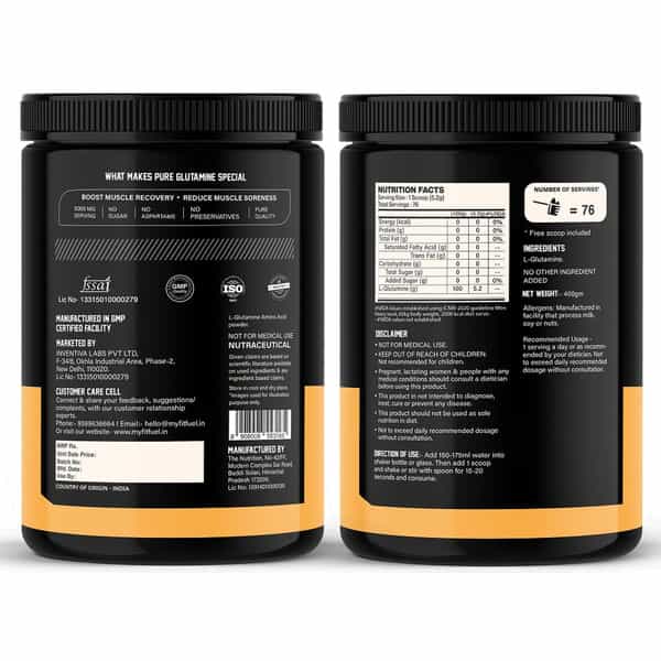 Myfitfuel Pure Micronized Glutamine | 400Gm | 80 Servings (Unflavoured)| Amino Acid