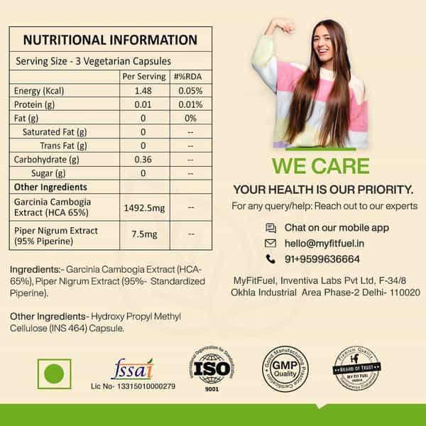 Myfitfuel Garcinia Cambogia Extract (Hca 65%) With Piperine 95% | (1500Mg) | 180 Capsules