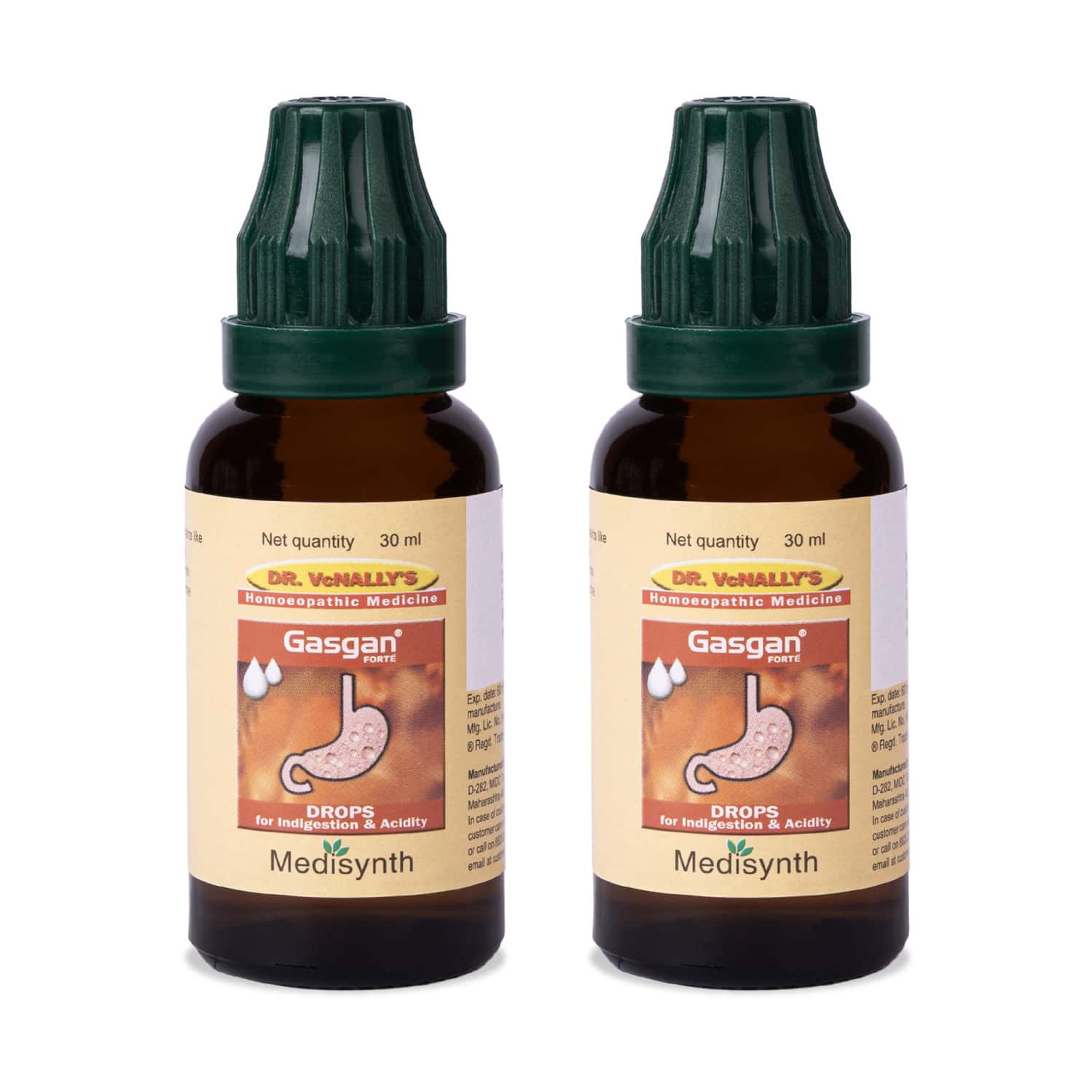 Medisynth Gasgan Forte Drops | Homeopathic Medicine For Acidity & Indigestion | B.no. 174 | 30ml X2