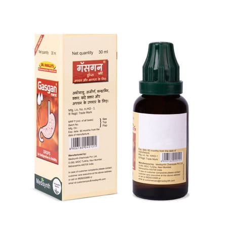 Medisynth Gasgan Forte Drops | Homeopathic Medicine For Acidity & Indigestion | B.no. 174 | 30Ml X2