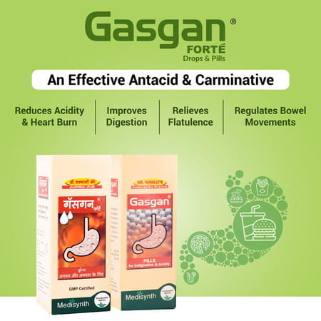 Medisynth Gasgan Forte Drops | Homeopathic Medicine For Acidity & Indigestion | B.no. 174 | 30Ml X2