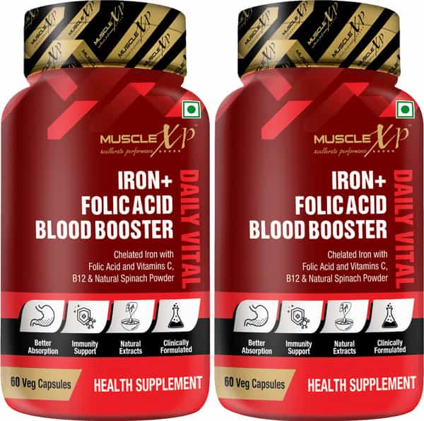 Musclexp Iron + Folic Acid Blood Booster Daily Vital 60 Veg Capsules (Pack Of 2)