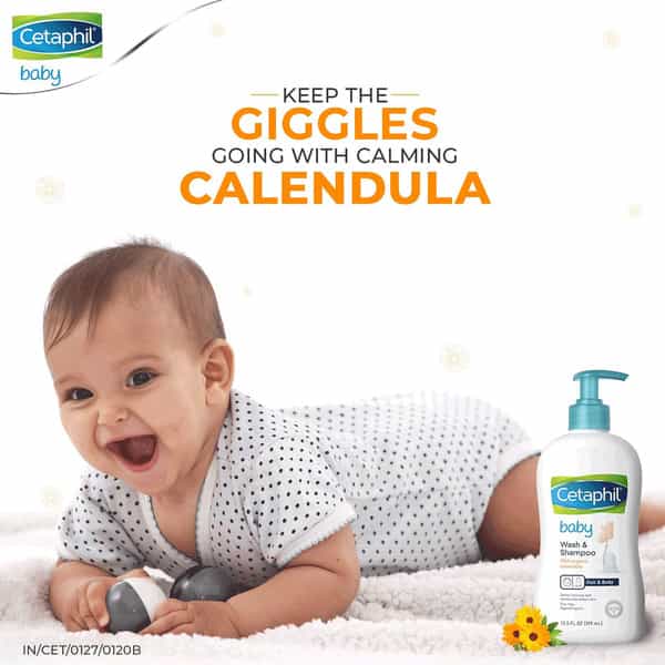 Cetaphil Baby Wash & Shampoo | With Organic Calendula | Face & Body | 400 Ml | Pack Of 2