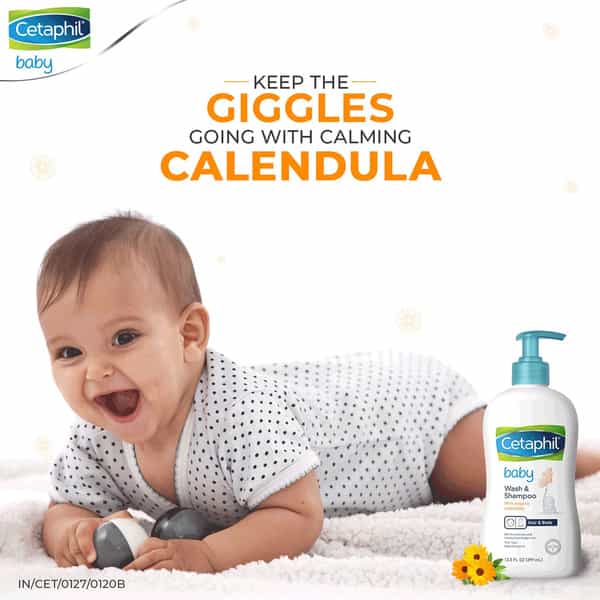 Cetaphil Baby Wash & Shampoo | With Organic Calendula | Face & Body | 400 Ml | Pack Of 2