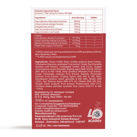 Dr. Morepen Fat Burner | Appetite Control Weight Management & Metabolism Support | Tablets | 60 No'S