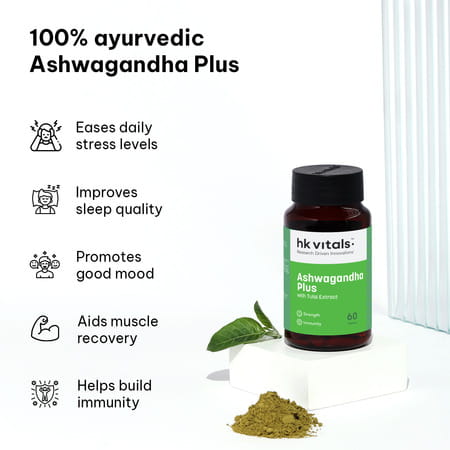 Hk Vitals Ashwagandha Plus With Tulsi Extract 500mg (60 Tablets) | Improves Muscles Strength