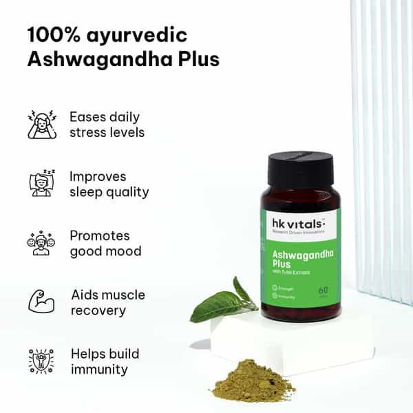 Hk Vitals Ashwagandha Plus With Tulsi Extract 500Mg (60 Tablets) | Improves Muscles Strength