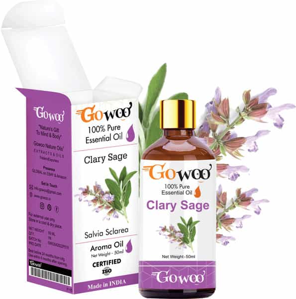 Go Woo 100% Pure Clary Sage Oil - Virgin & Undiluted For Skin Care & Hair 50 Ml