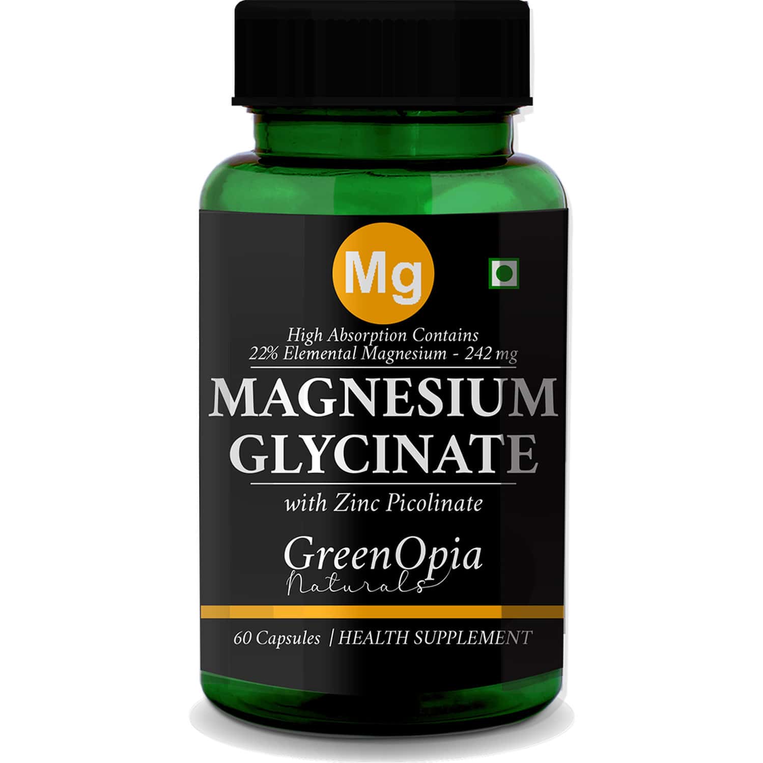 Greenopia Magnesium Glycinate With Zinc Picolinate | 60 Vegetarian Capsules