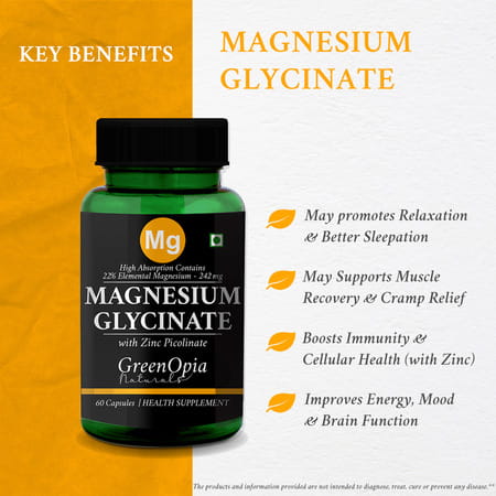 Greenopia Magnesium Glycinate With Zinc Picolinate | 60 Vegetarian Capsules