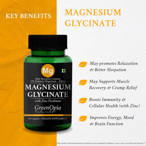 Greenopia Magnesium Glycinate With Zinc Picolinate | 60 Vegetarian Capsules