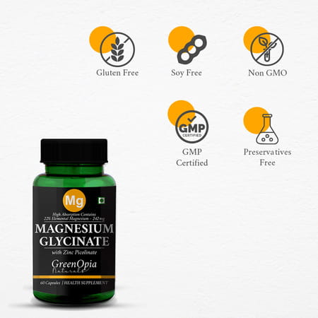 Greenopia Magnesium Glycinate With Zinc Picolinate | 60 Vegetarian Capsules