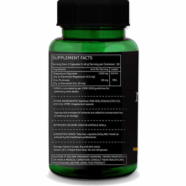 Greenopia Magnesium Glycinate With Zinc Picolinate | 60 Vegetarian Capsules