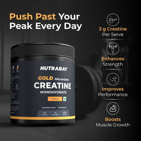 Nutrabay Gold Micronised Creatine Monohydrate Powder | Nabl Lab Tested | 3G/Serving - 120G (Orange)