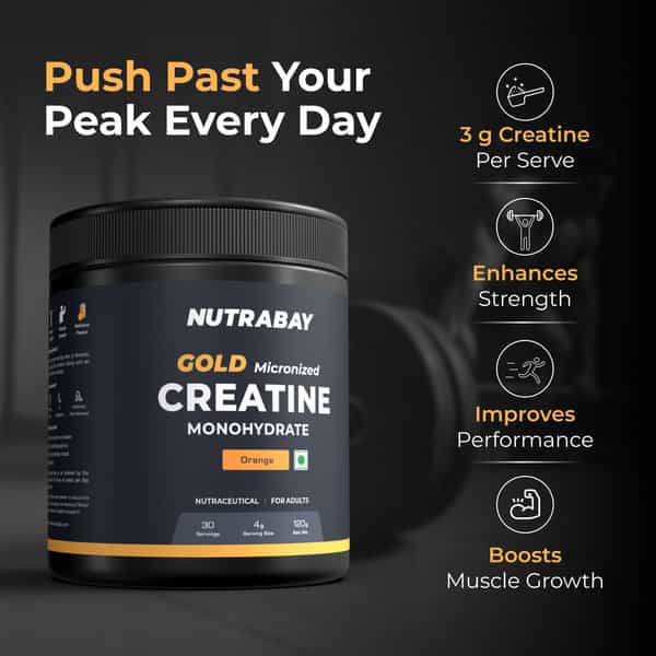Nutrabay Gold Micronised Creatine Monohydrate Powder | Nabl Lab Tested | 3G/Serving - 120G (Orange)