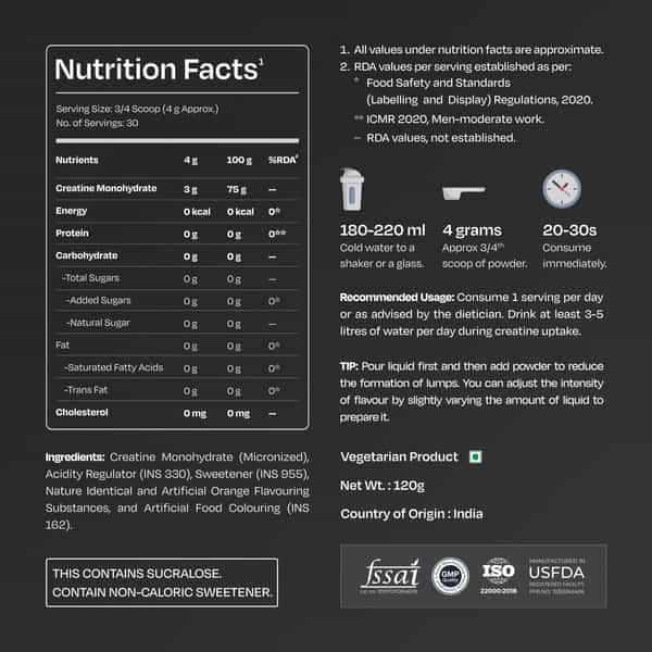Nutrabay Gold Micronised Creatine Monohydrate Powder | Nabl Lab Tested | 3G/Serving - 120G (Orange)
