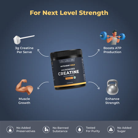 Nutrabay Gold Micronised Creatine Monohydrate Powder | Nabl Lab Tested | 3g/Serving - 120g (Orange)