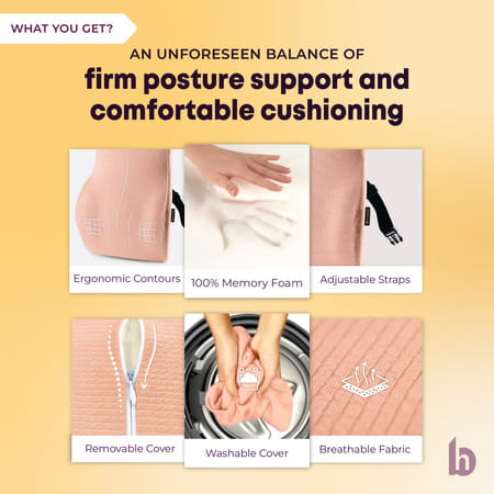 Betterhood Peach Memory Foam Ergonomic Lumbar Support Backrest Cushion For Chair